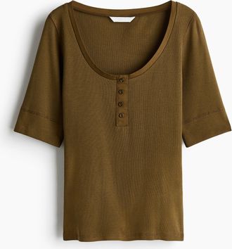 H&M Geripptes Baumwollshirt - Green