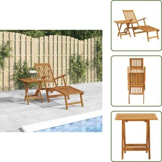vidaXL The Living Store Sdraio da Esterno con Poggiapiedi e Tavolo in Massello dAcacia - Tavolo da giardino
