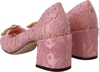 Dolce & Gabbana Womens Pink Taormina Lace Crystal Pumps Pastel Shoes Cotton