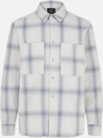 Belstaff Mens Belstaff Outpost Flannel Shirt Silver Birch/Quarry Blue/Line Blue - White - Size: 46/Regular