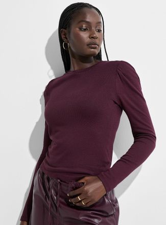 Icone Womens Puff-shoulder supple knit T-shirt