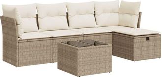 vidaXL Juego De Sof&aacute;s Jard&iacute;n Con Cojines 6 Pzas Rat&aacute;n Sint&eacute;tico Beige Vidaxl