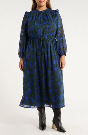 Sugarlips Sweetwater Floral Print Organza Dress in Emerald-Blue at Nordstrom, Size 3X