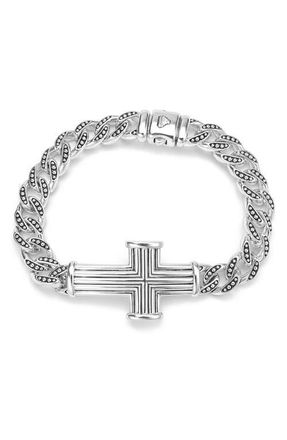 Lagos Mens Anthem Cross Link Bracelet in Silver at Nordstrom, Size 7.5