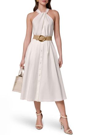 DKNY Belted Sleeveless Midi Dress in Cream at Nordstrom, Size 12