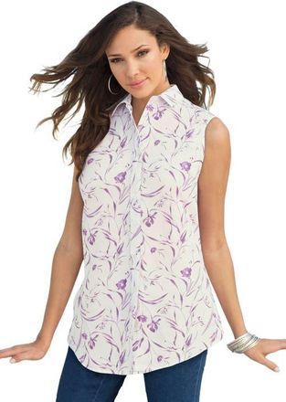 Roaman's Kate Sleeveless Shirt in Violet Painterly Vine at Nordstrom, Size 34