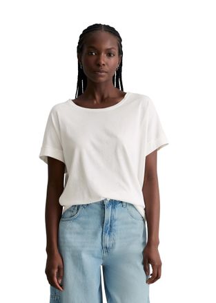 Marc O'Polo Denim T-Shirt MARC OPOLO DENIM, Damen, Gr. L, silky wei&szlig;, Jersey, Obermaterial: 100% Baumwolle, relaxed fit normal, Rundhals, Umschlagbund, Shirts T-Shirt, 