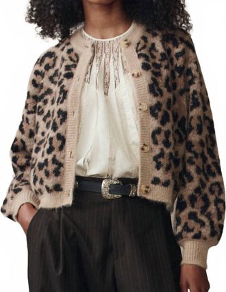 The Great. Windsor Long Sleeve Cardigan In Leopard
