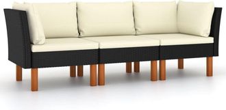 vidaXL Sof&aacute; De Jard&iacute;n 3 Plazas Con Cojines Rat&aacute;n Sint&eacute;tico Negro Vidaxl