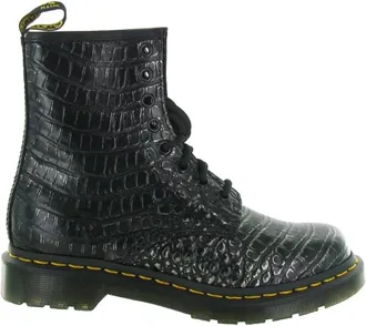 Dr. Martens Gunmetal Wild Croc Laarzen - Dames - Veterlaarzen - Zwart - 36 EU - Schoenen