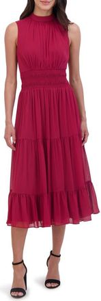 Vince Camuto Shirred Waist Sleeveless Tiered Midi Dress in Wne at Nordstrom Rack, Size 10