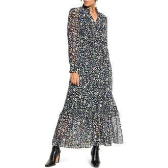 Nic+Zoe Anabelle Cheetah Print Long Sleeve Dress in Black Multi at Nordstrom Rack, Size X-Small