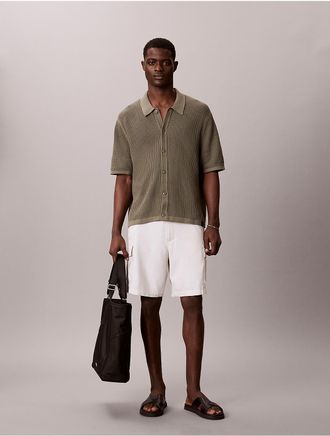 Calvin Klein Jeans Calvin Klein Mens Cotton Mesh Button-Down Sweater - Green - L