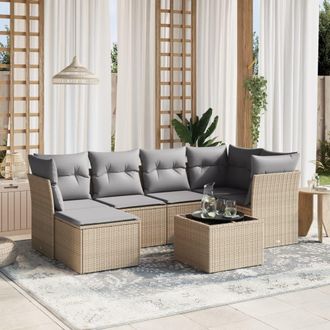vidaXL Juego De Sof&aacute;s Jard&iacute;n Con Cojines Beige Mezcla 7 Pzas Rat&aacute;n Pe Vidaxl