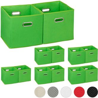 Relaxdays Set of 12 Relaxdays Storage Boxes, No Lids, With Handles, Folding, Square Shelf Bins, 30 x 30 x 30 cm, Green