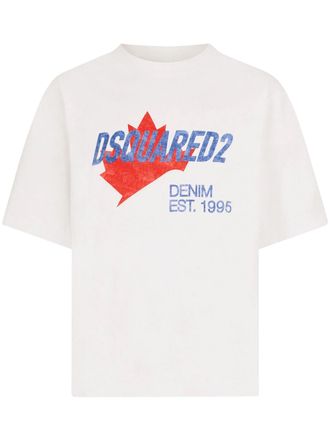 Dsquared2 Crew Neck T-Shirt with Bold Maple Leaf Graphic