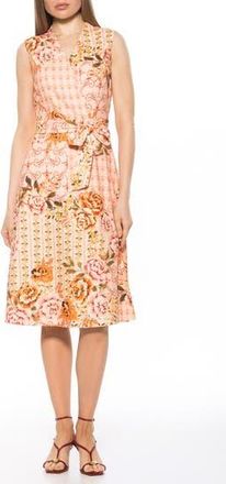 Alexia Admor Dane Tie Waist Midi Dress in Beige Floral at Nordstrom Rack, Size X-Small