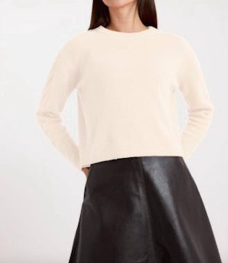 Brodie Cable Sleeve Crew Sweater In White