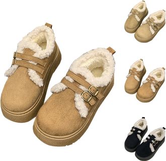 Generic Faux Fur Lined Ankle Boots for Women Thick Warm Booties Suede Short Snow Boots with Adjustable Buckle Ladies Winter Comfortable Slip On Booties for Co