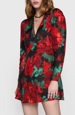 Rebecca Minkoff Aiden Floral Long Sleeve Minidress in Black Rose at Nordstrom Rack, Size 4