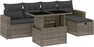 vidaXL Set De Muebles De Jard&iacute;n 6 Pzas Y Cojines Rat&aacute;n Sint&eacute;tico Gris Vidaxl