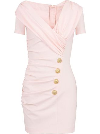 Balmain button-embossed fitted dress - women - Viscose/Polyamide/Elastane - 34 - Neutrals