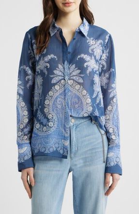 Kobi Halperin Paloma Print Cotton & Silk Shirt in Midnight Multi at Nordstrom, Size Medium