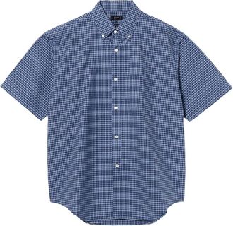 Beams Plus Oxford Button Down Shirt - Heren - Korte mouwen Overhemden - Blauw - L - Katoen - Overhemden