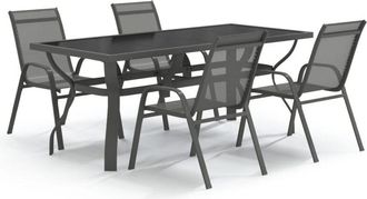 vidaXL 5 Piece Garden Dining Set Grey and Black Vidaxl