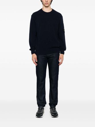 C.P. Company Logo-Embroidered Wool Crewneck Sweater - Navy