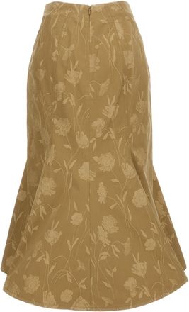 Erdem Cotton Jacquard Midi Skirt with Fluted Fishtail Silhouette