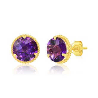 MAX + STONE 14k Yellow or White Gold 8mm Roped Halo Gemstone Round Stud Earrings