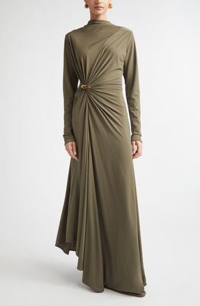 Bottega Veneta Long Sleeve Crepe Jersey Maxi Dress in Camo at Nordstrom, Size 4 Us