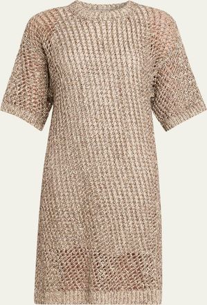 Brunello Cucinelli Dazzling Net Short-Sleeve Dress