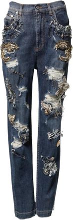 Dolce & Gabbana Jeans met Strass Versiering - Dames - Slim Fit Jeans - Blauw - S - Katoen - Jeans