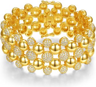 Rachel Glauber 14k Yellow Gold Plated With Diamond Cubic Zirconia French Pave Medallion Mesh Link Bracelet