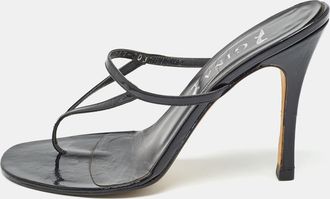 Gina Black Patent Leather Thong Slide Sandals