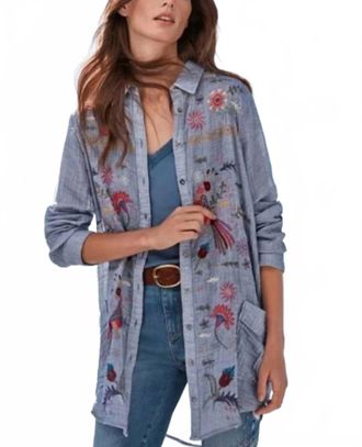 Johnny Was Lucy Painters Smock Tunic Top In Blue