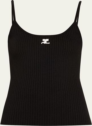 Courrèges Logo Ribbed Knit Tank Top