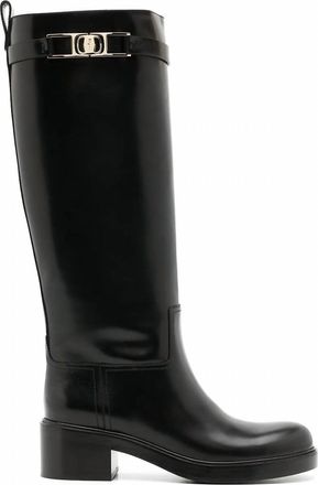 Ferragamo Womens Gancini 55Mm Knee Boot In Black