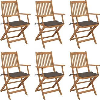 vidaXL Vidaxl - Sillas De Jard&iacute;n Plegables 6 Uds Y Cojines Madera Maciza Acacia