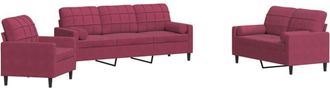 vidaXL Vidaxl - Juego De Sof&aacute;s Con Cojines 3 Piezas Terciopelo Rojo Tinto