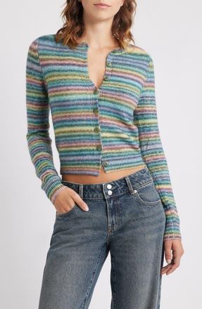 BDG Space Dye Stripe Cardigan in Green at Nordstrom, Size Medium