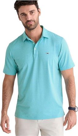 Vineyard Vines Bradley Stripe Sankaty Polo Mens Clothing Mint/Ocean Breeze : 2XL, Polyester/Elastane