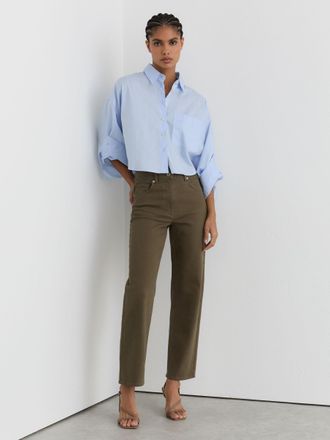 Reiss Khaki Green Petite Mid-rise Straight-leg Jeans, 34