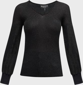 Emporio Armani Ribbed V-Neck Shimmer Blouse