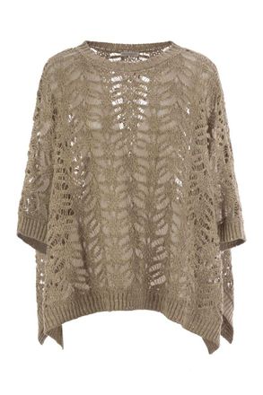 Brunello Cucinelli Brunello Cucinelli Womens Foliage Lace Knitted Poncho In Linen And Diamond Silk - Sage Green - Size Small