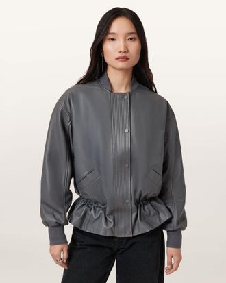 AllSaints Sofi Drawstring Leather Bomber Jacket
