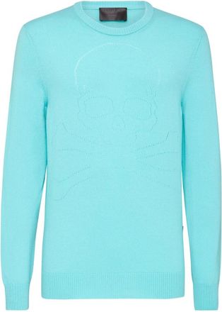 Philipp Plein Truien & Vesten, Heren, Blauw, L, Kasjmier, Pullover Ronde Hals Skull and Bones