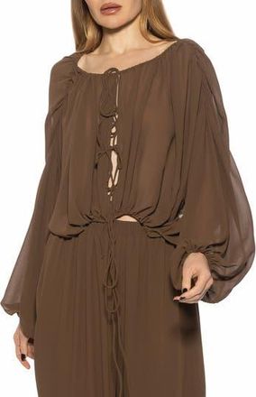 Alexia Admor Luca Blouson Sheer TOp in Brown at Nordstrom Rack, Size X-Small